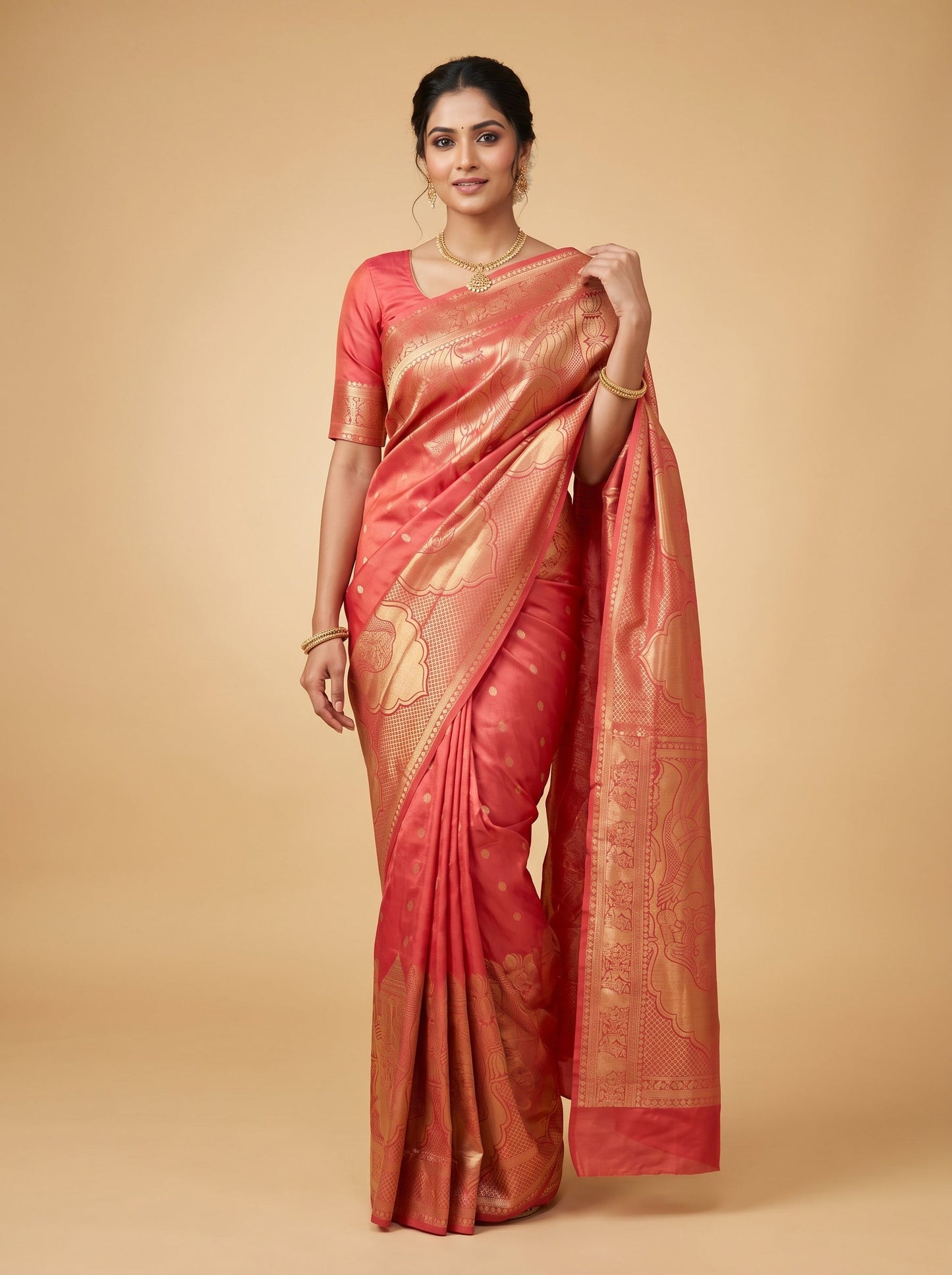 Peach Apricot Soft Handloom Saree
