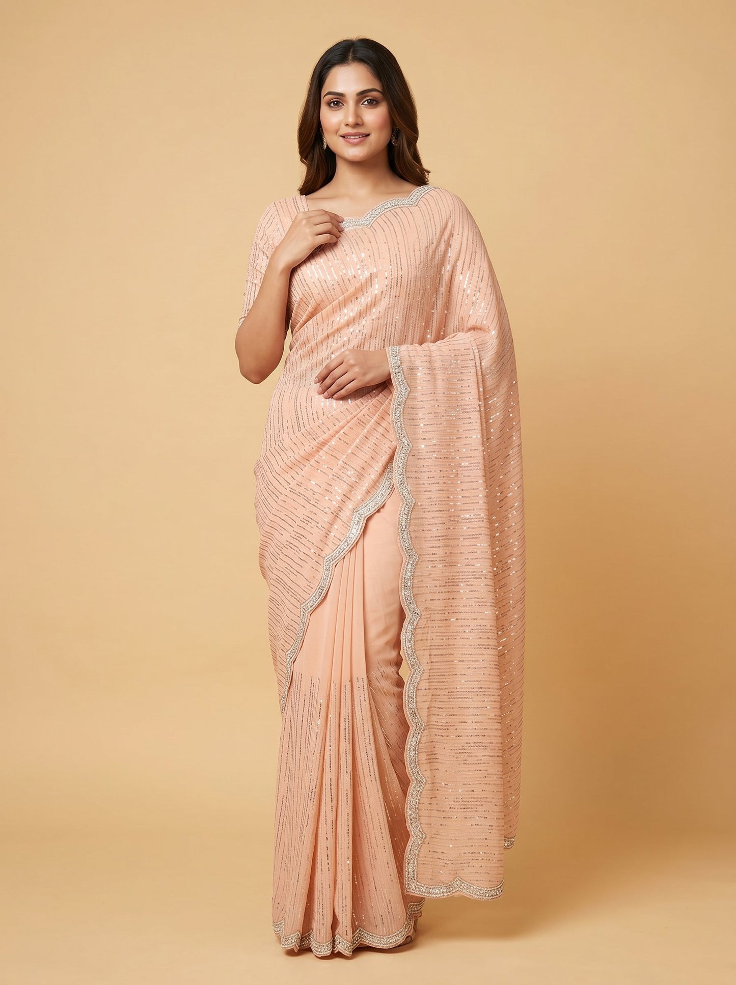 Peach Apricot Whisper Embroidered Saree
