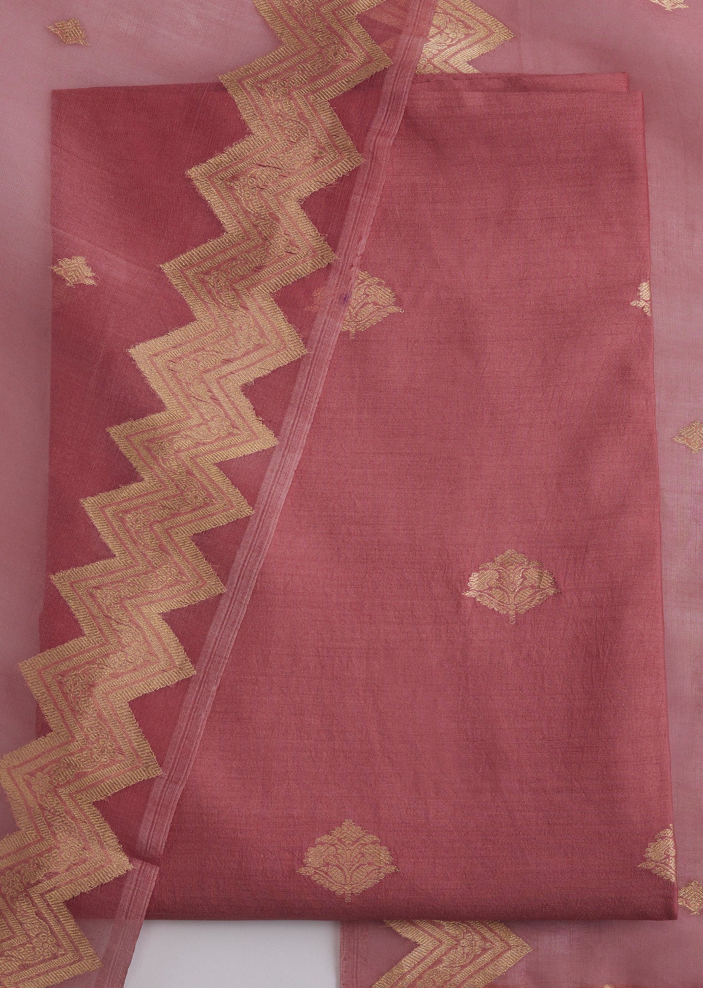 Peach Banarasi Silk Unstitched Suit And Dupatta