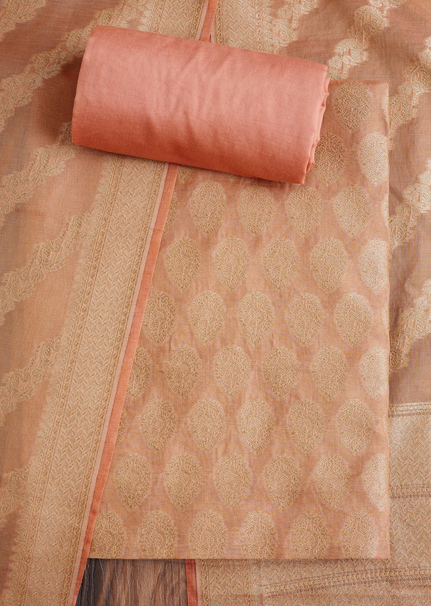 Peach Brocade Dress Material Suit