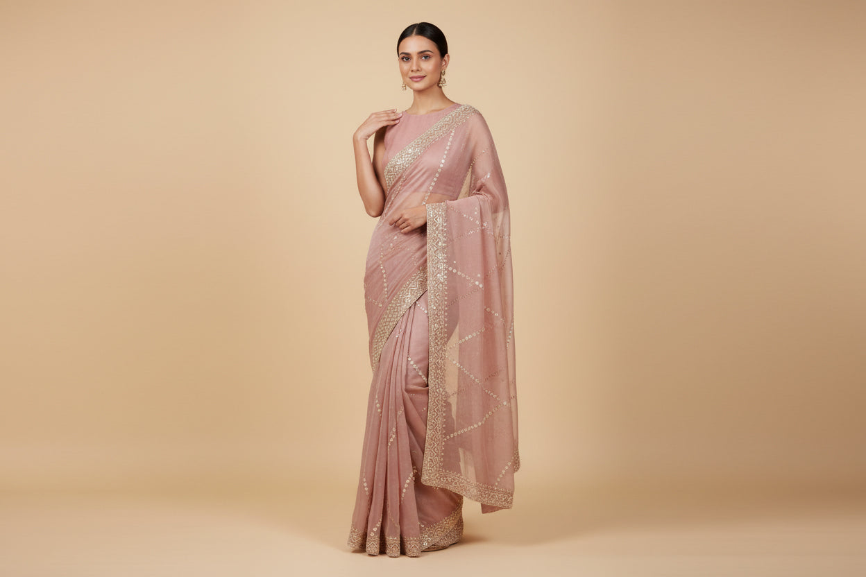Peach Tender Embroidered Saree