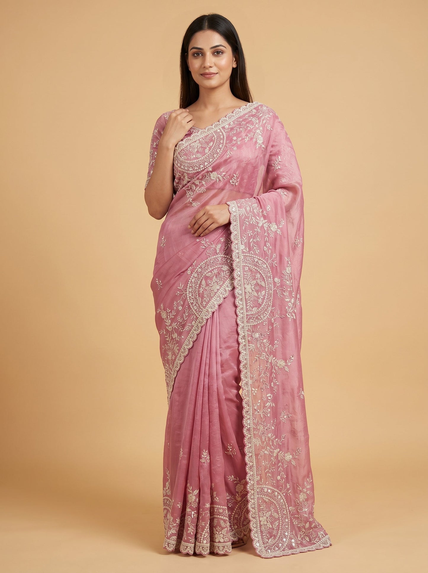 Peach Delicate Stitch Saree