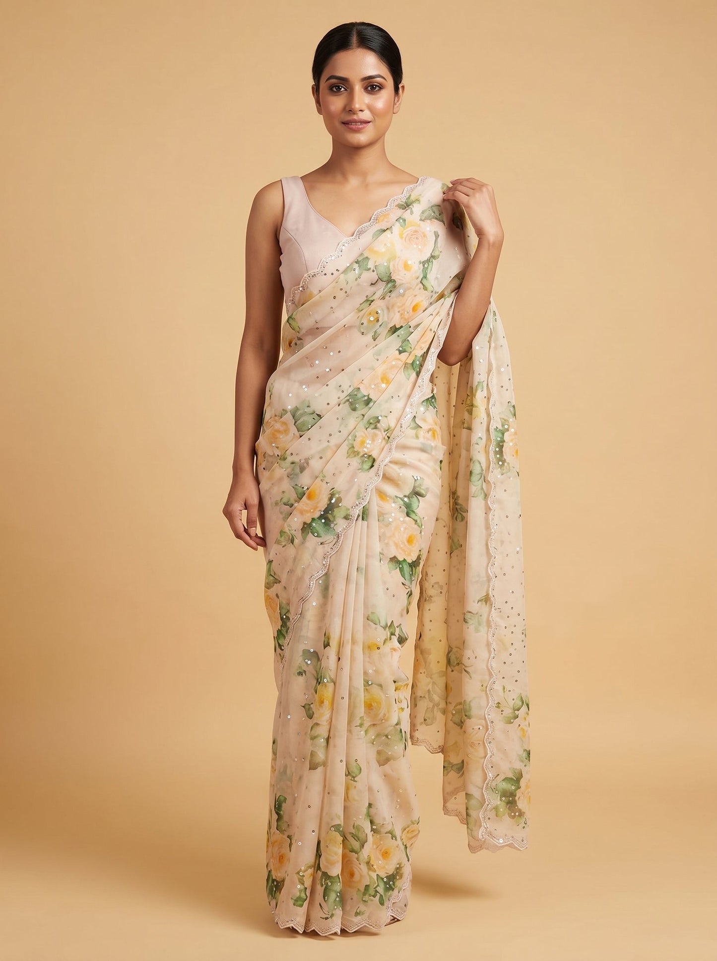 Peach Dreamscape Embroidered Saree