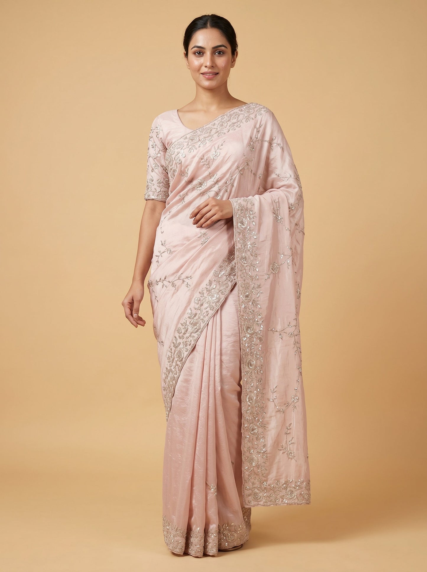 Peach Elegant Embroidered Saree