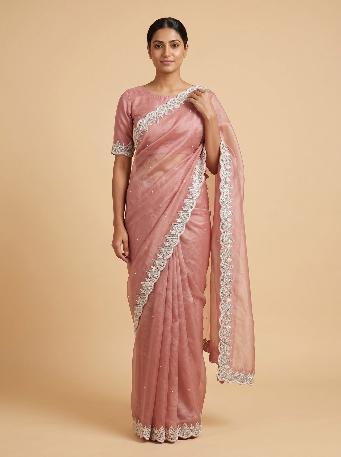 Peach Embroidered Saree with Radiant Sheen