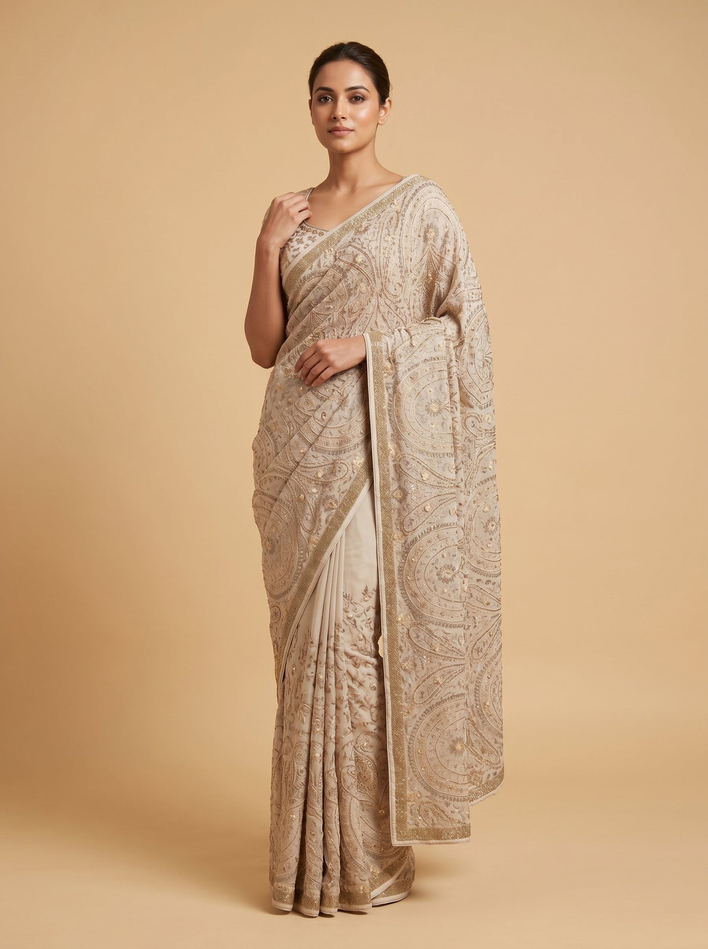 Peach Gentle Craft Embroidered Saree