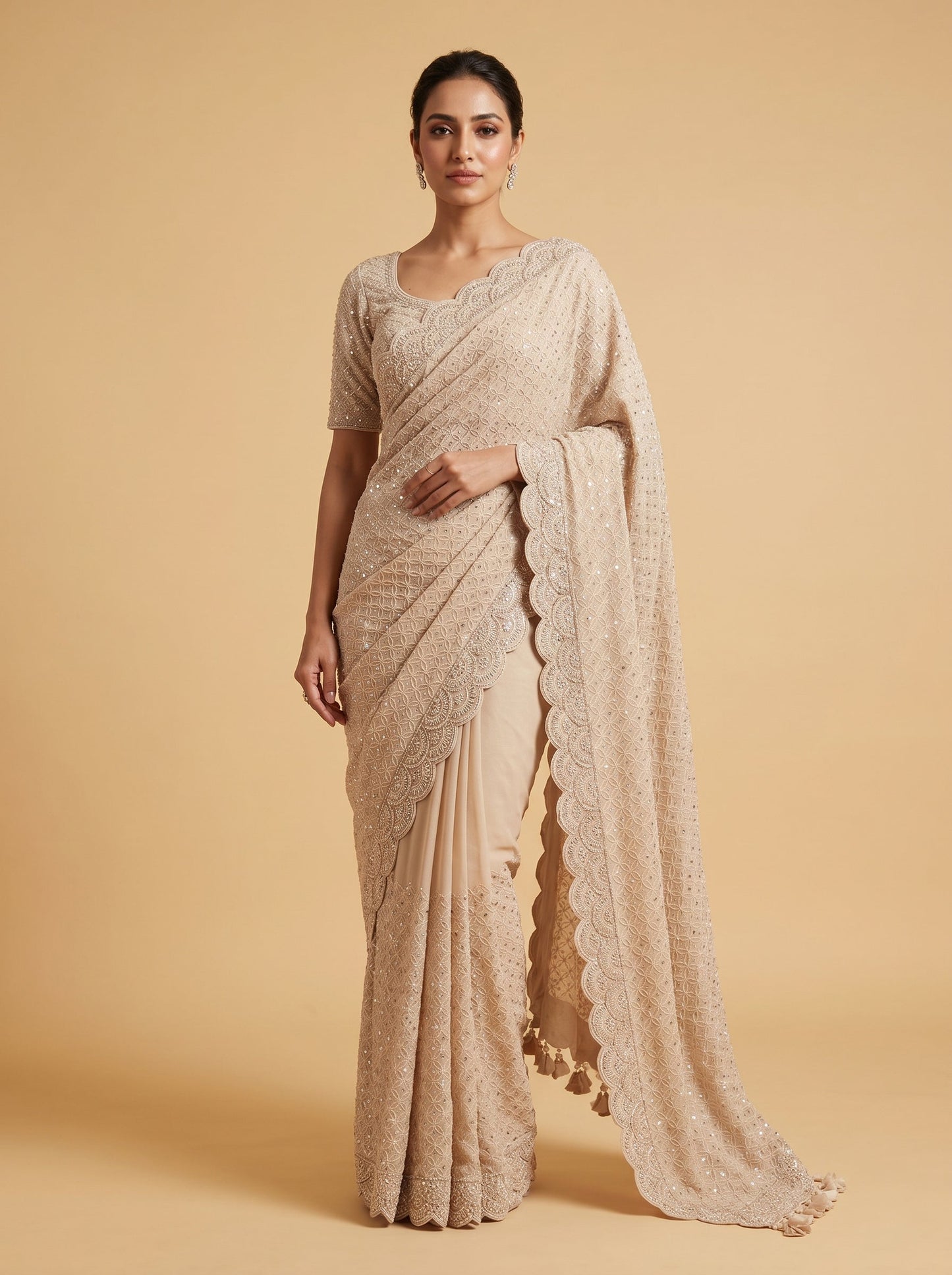 Peach Gentle Glow Embroidered Saree