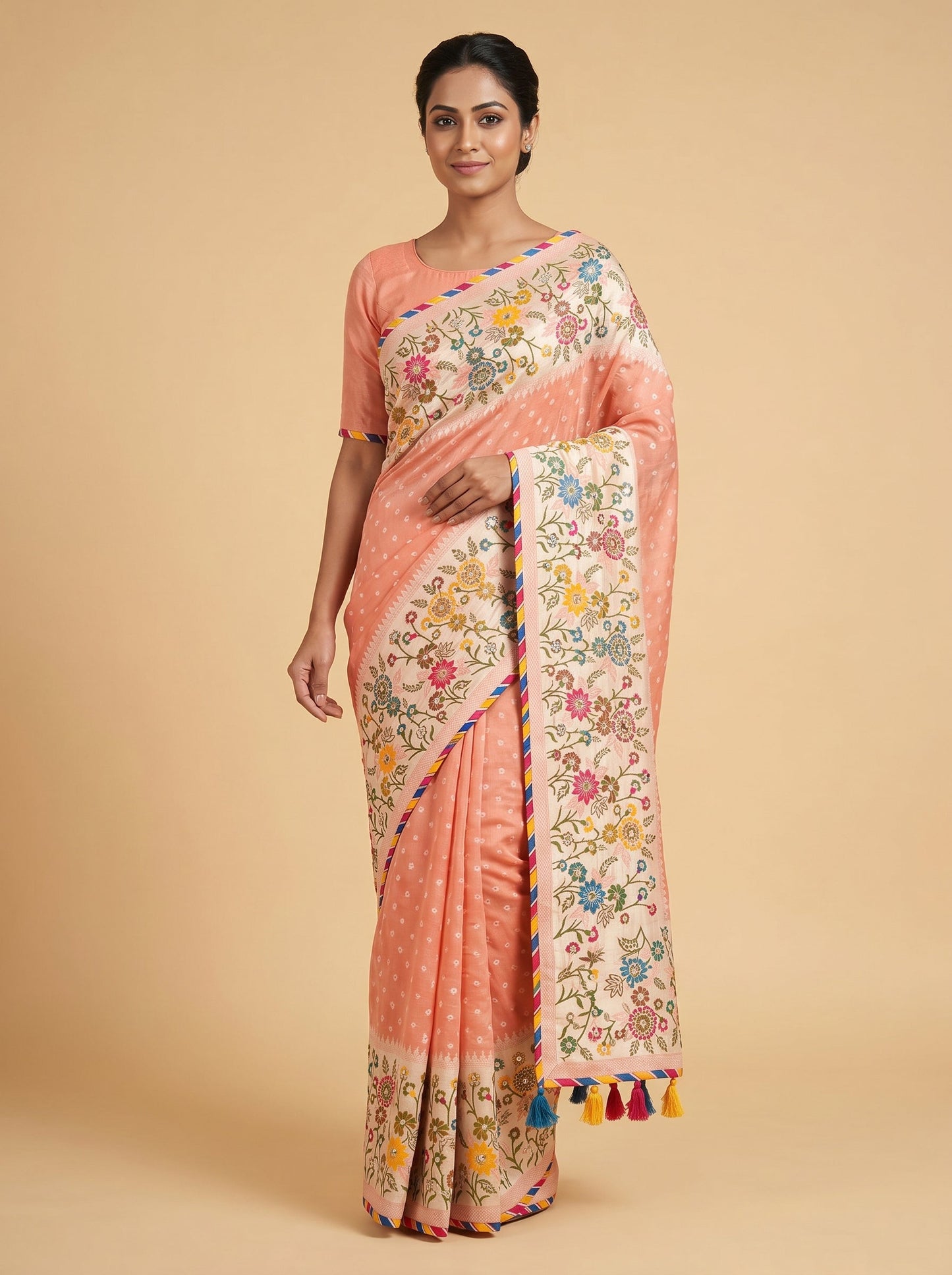 Peach Gentle Radiance Embroidered Saree