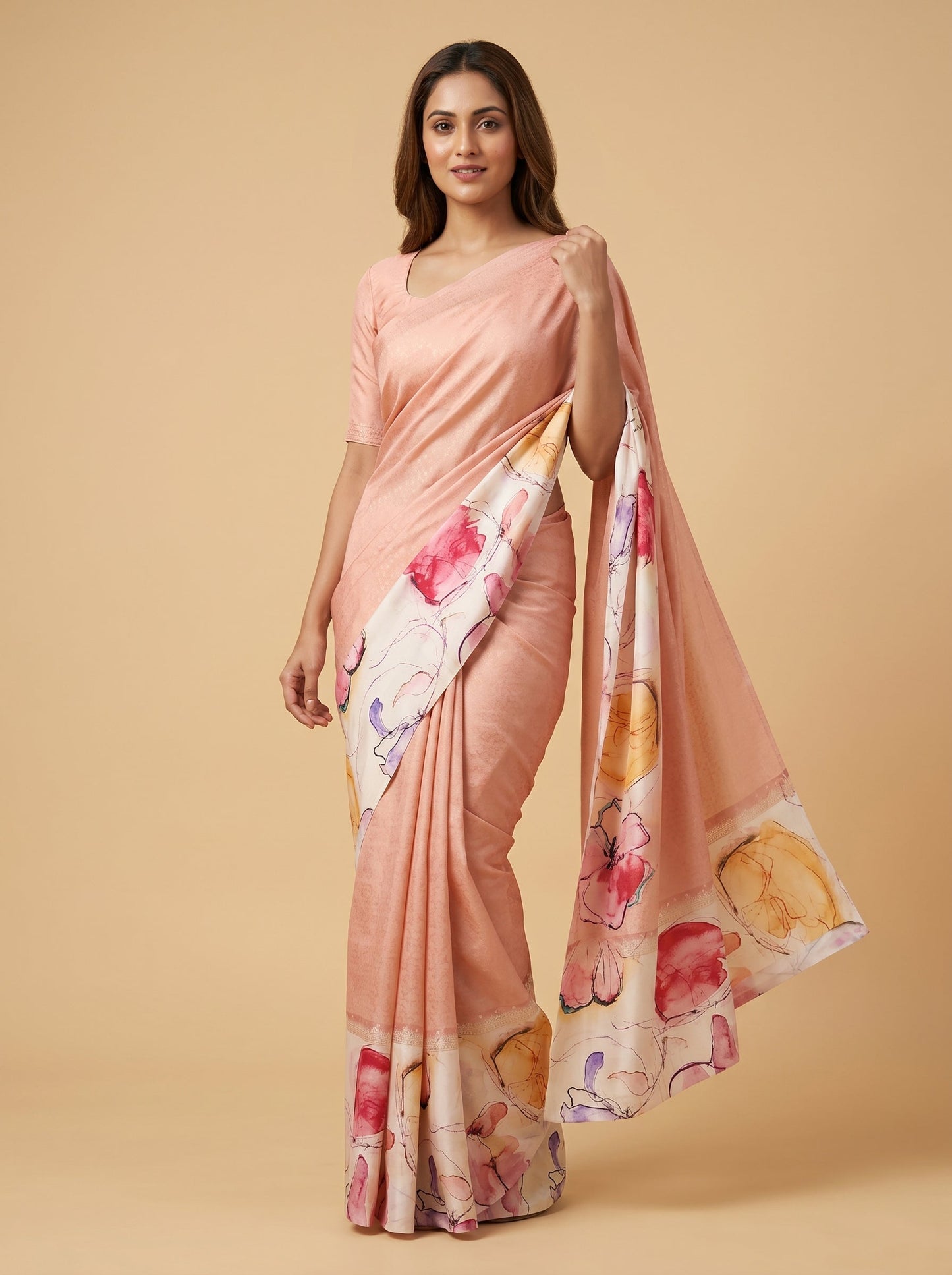 Peach Gentle Radiance Handloom Saree