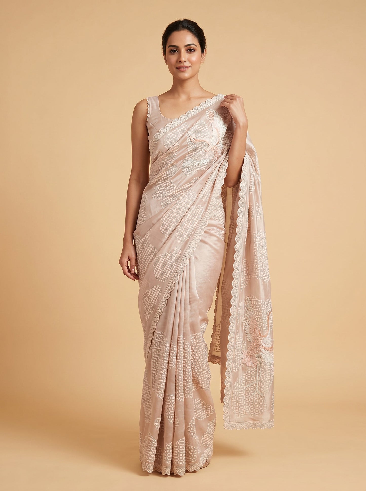 Peach Gentle Shine Embroidered Saree