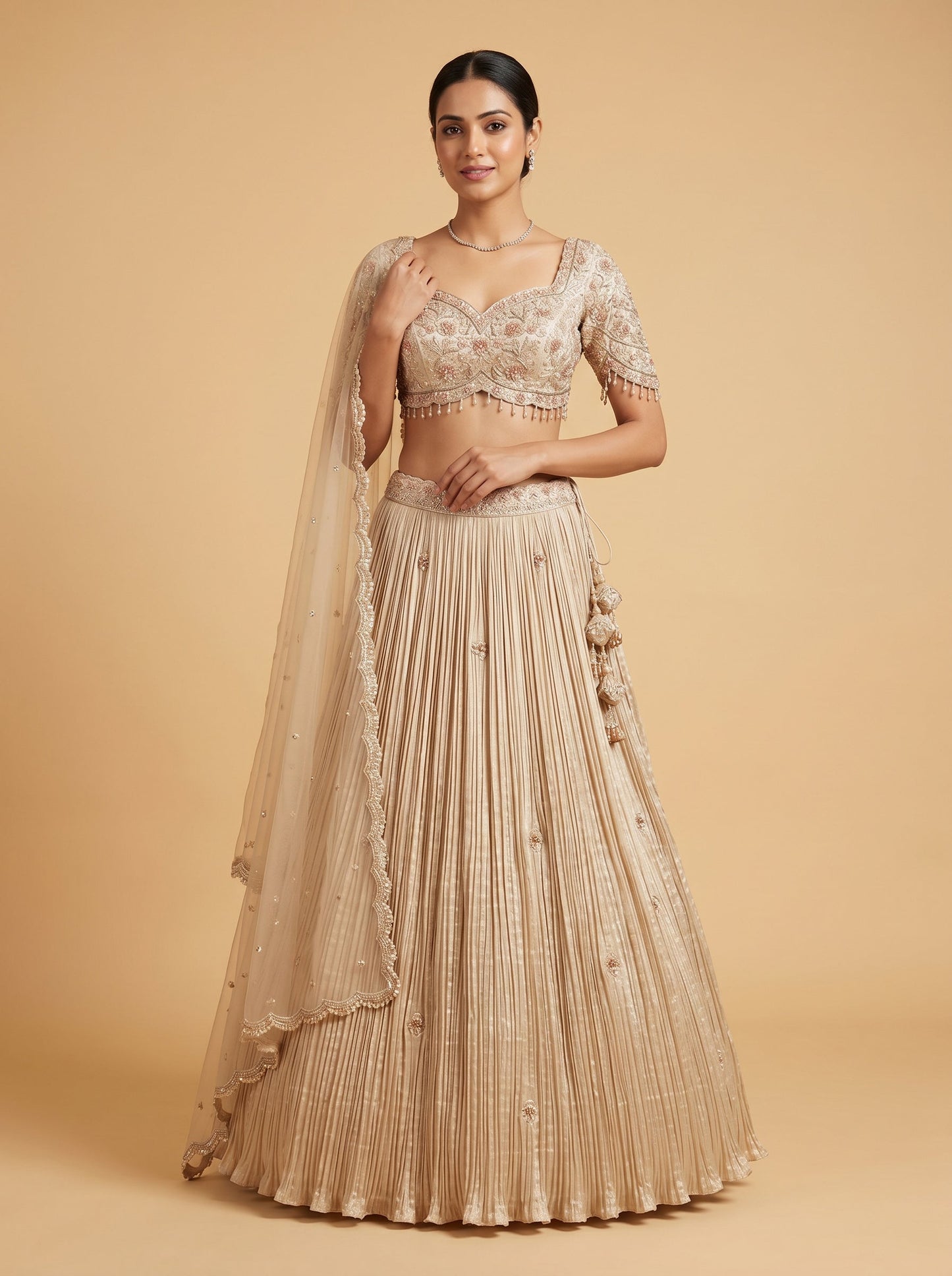 Peach Georgette Embroidered Lehenga Choli Set