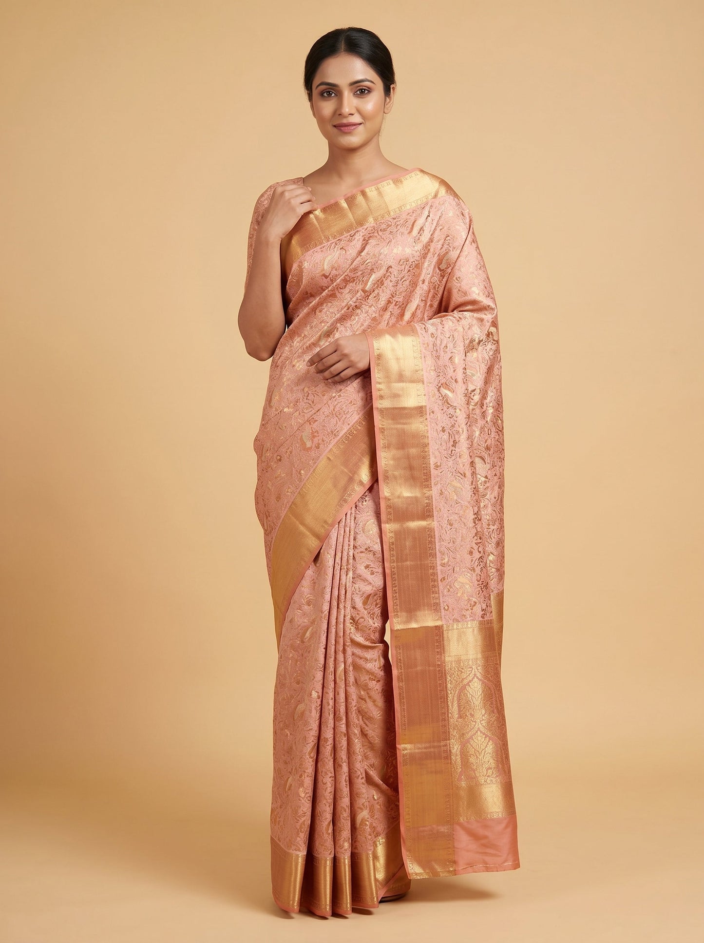 Peach Handloom Saree with Fluid Drape
