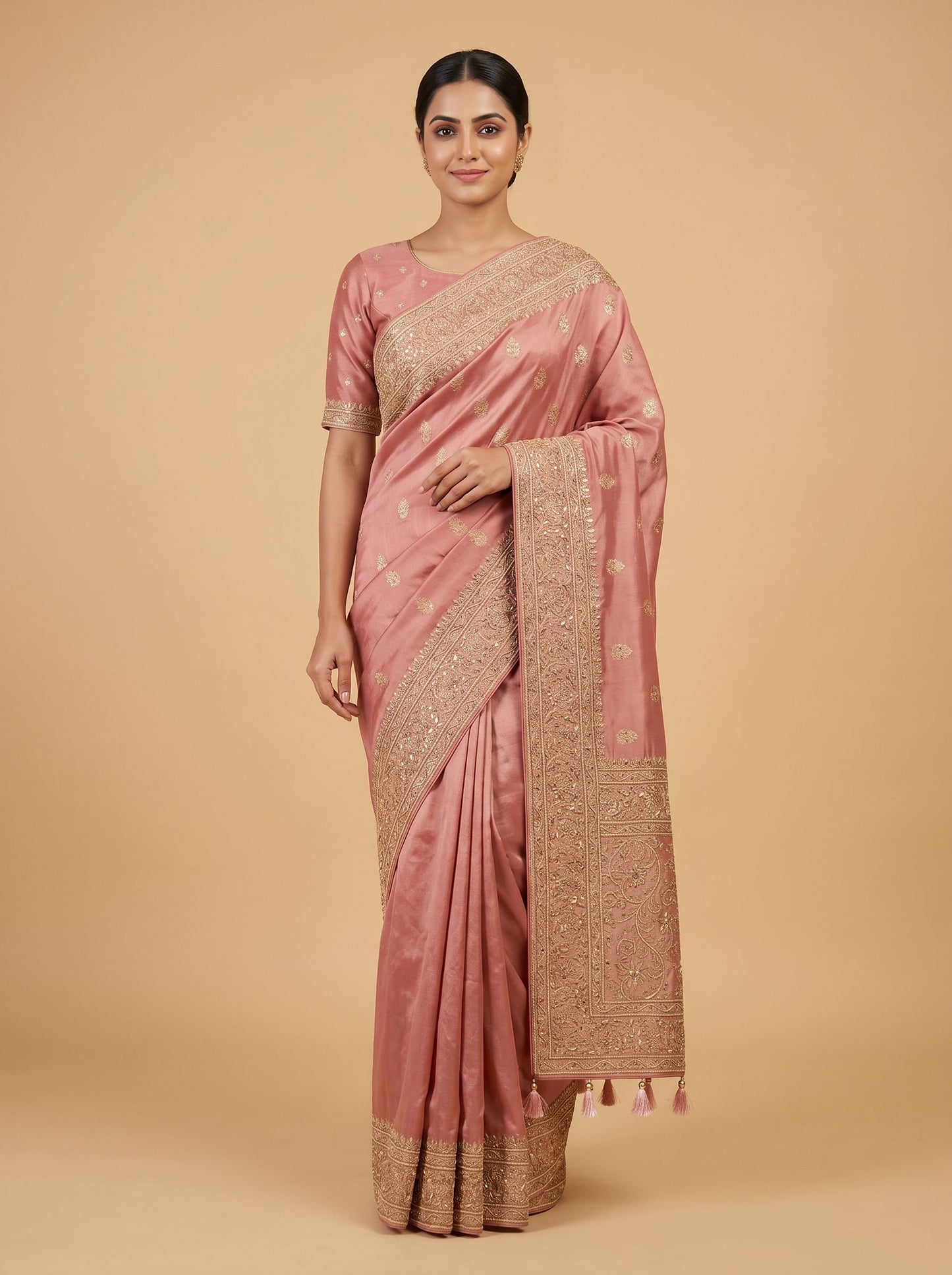 Peach Honey Glow Embroidered Saree