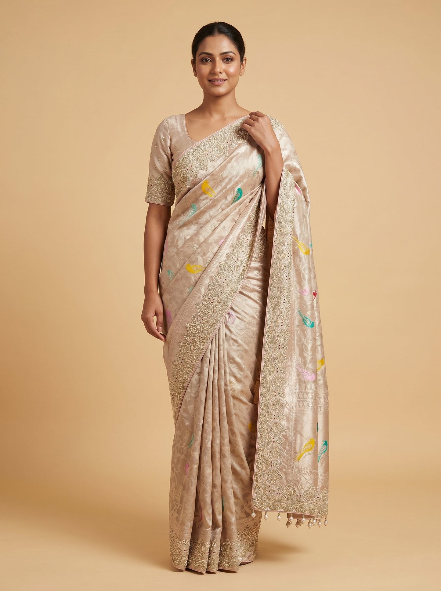 Peach Multi Embroidered Saree