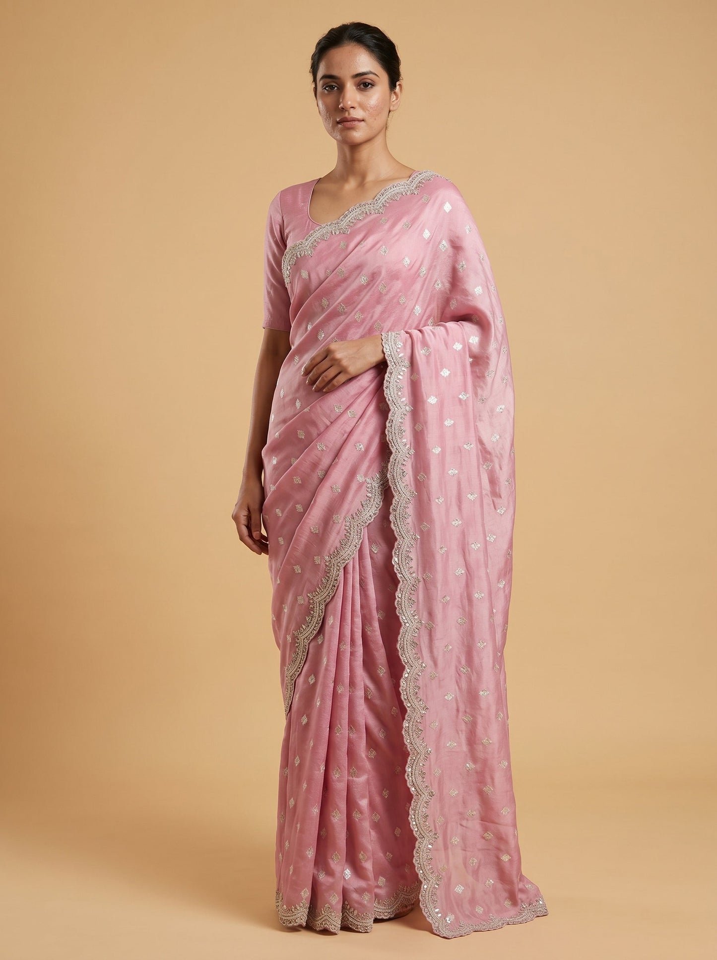 Peach Powder Pastel Saree