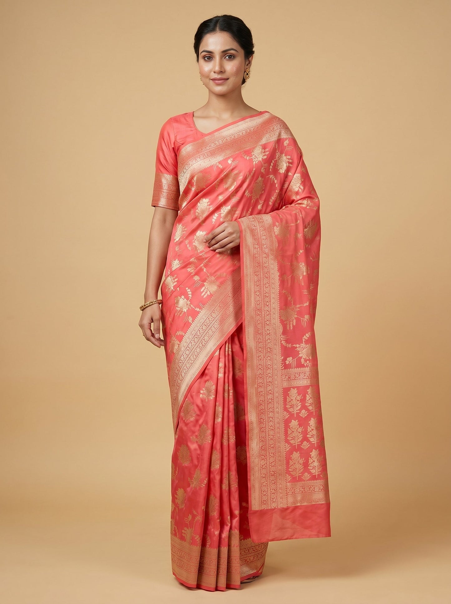 Peach Pink Blended Pastel Handloom Saree