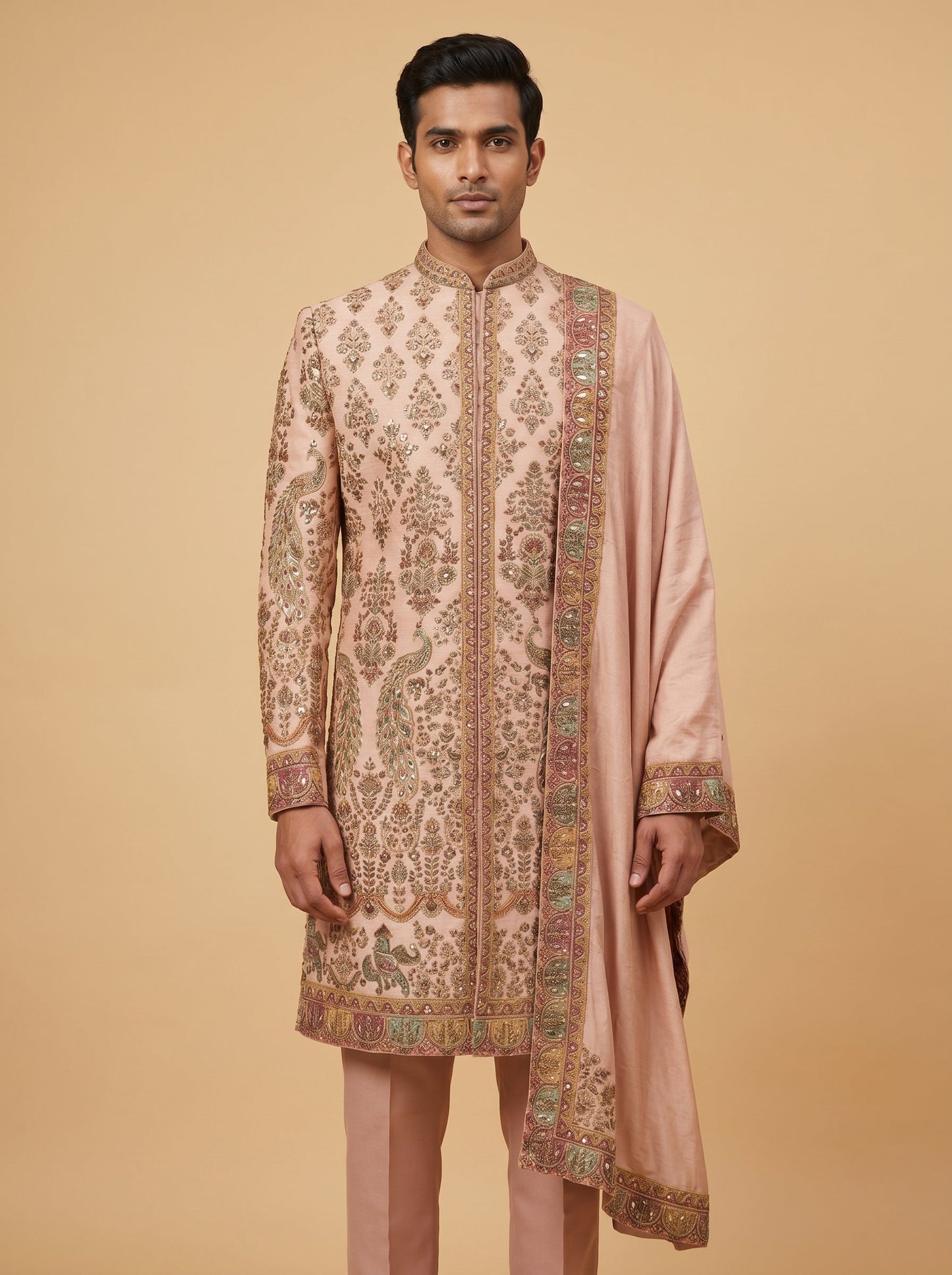 Peach Pink Wedding Sherwani