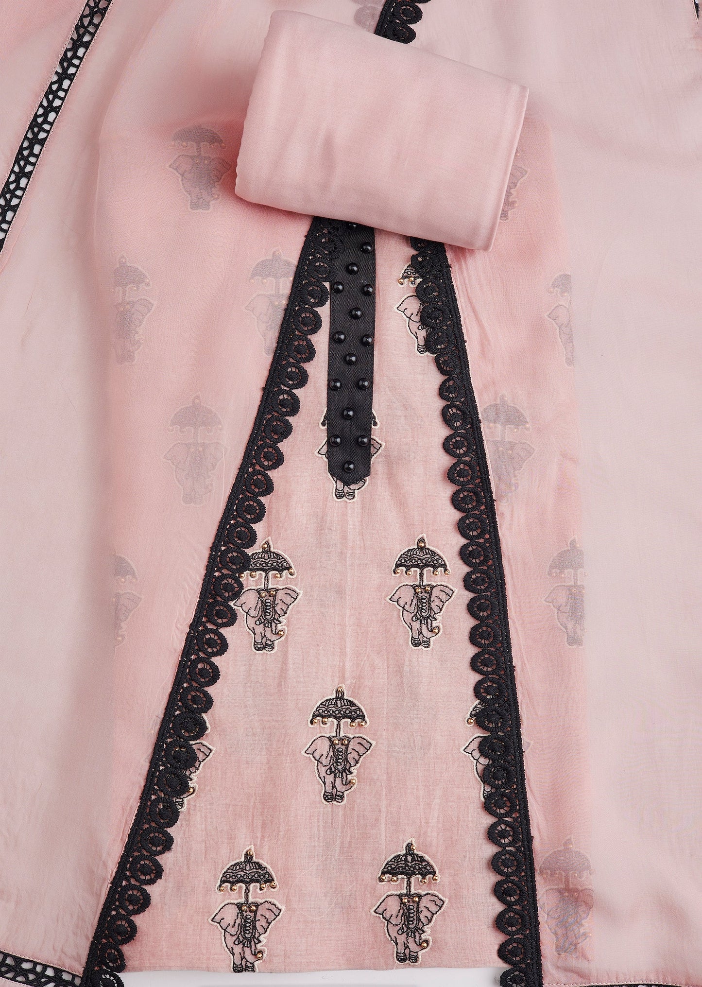 Peach Printed Cotton Unstitched Suit Set With Dupatta