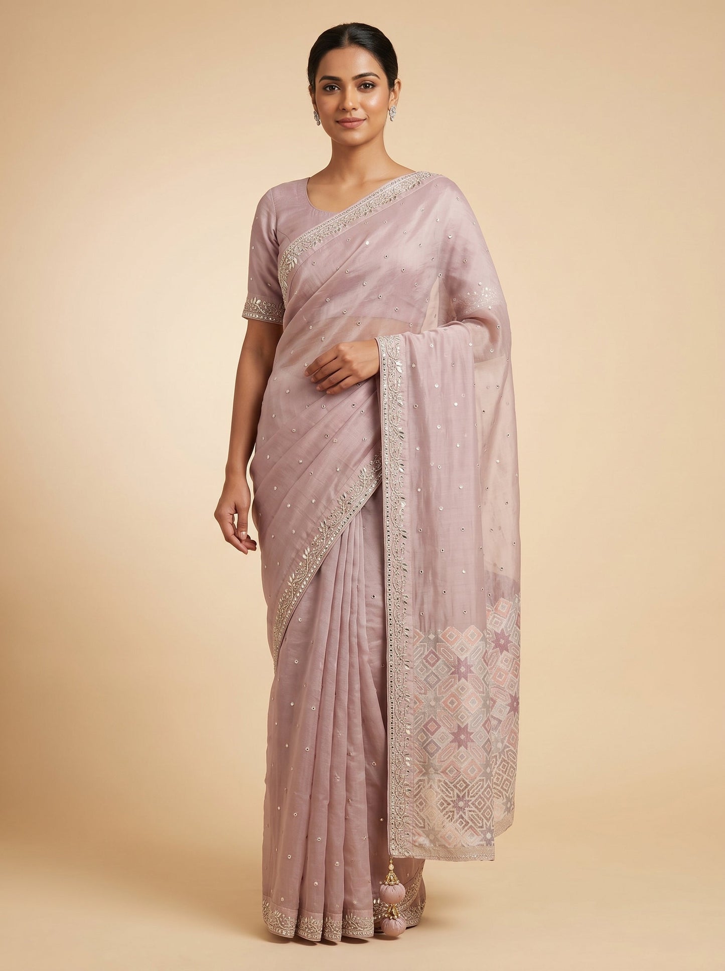 Peach Smooth Embroidered Saree