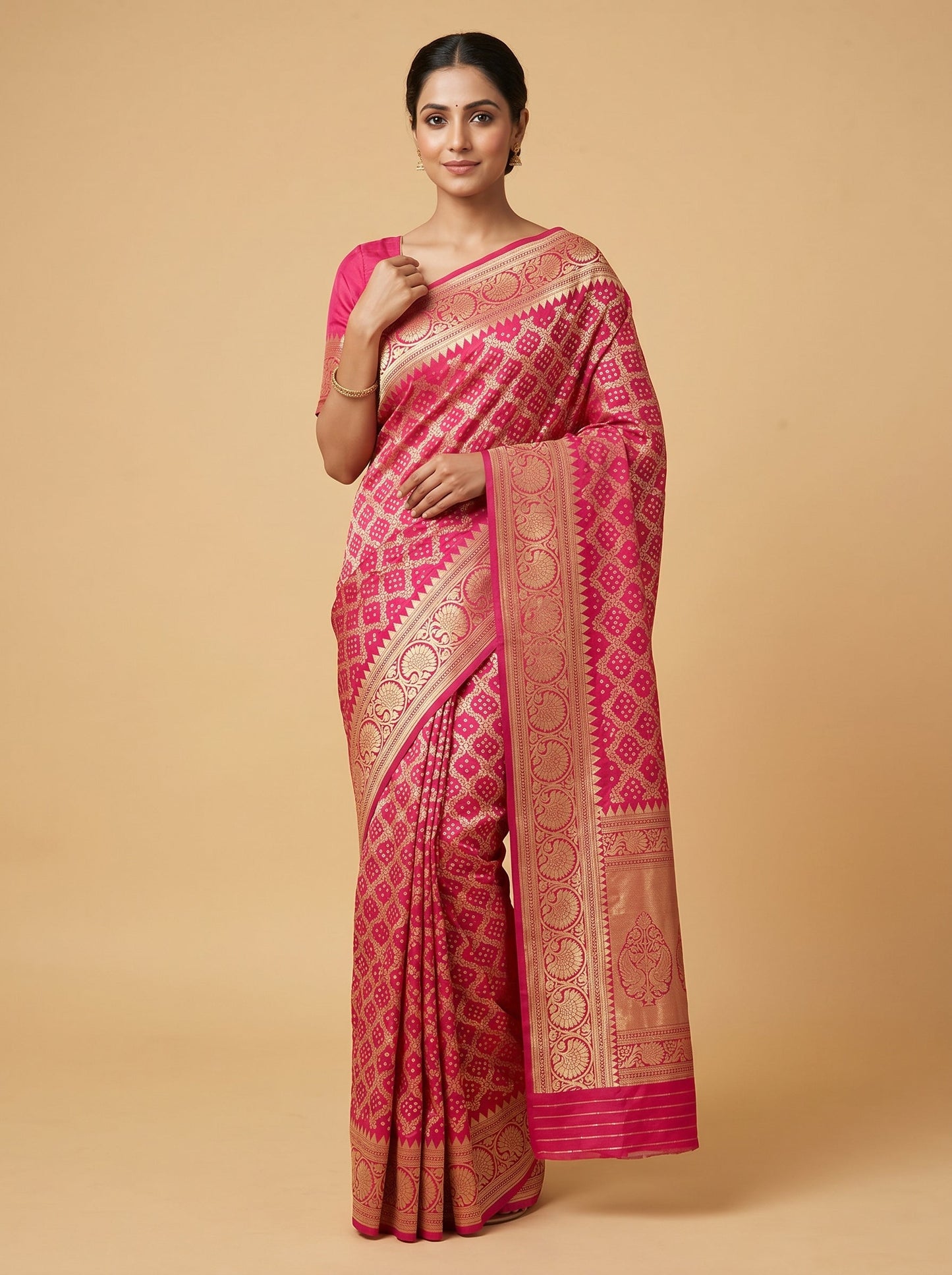 Peach Soft Bandhani Saree