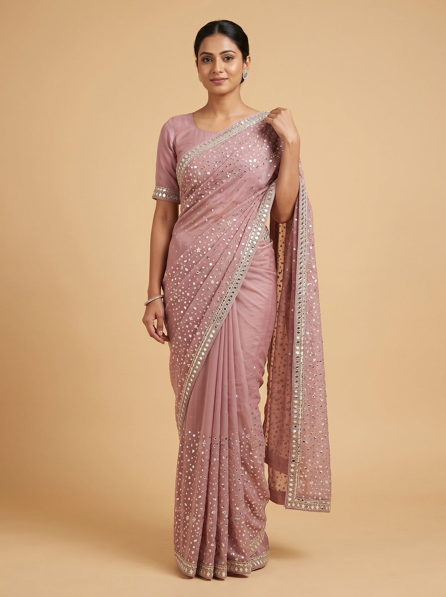Peach Soft Detail Embroidered Saree