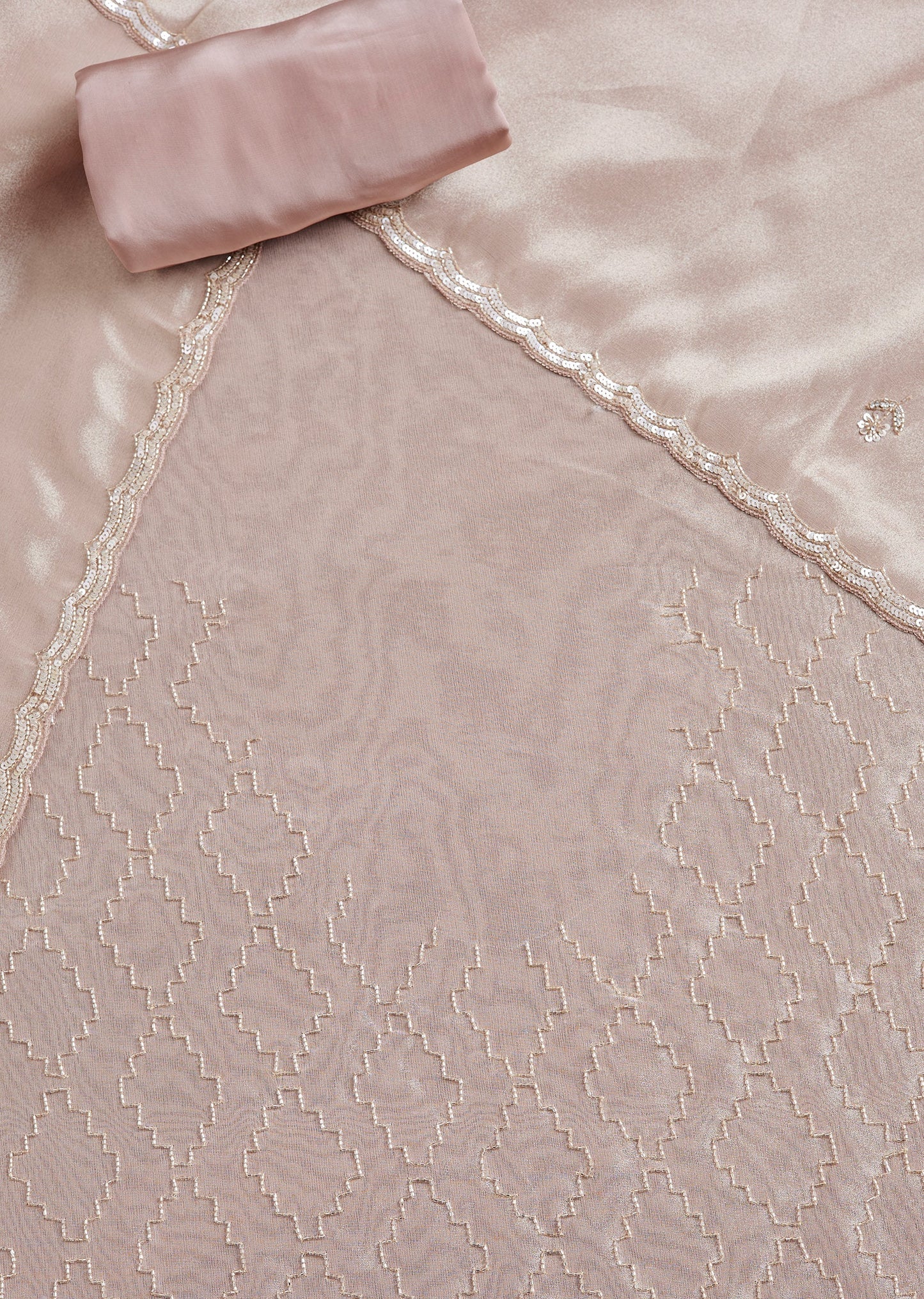 Peach Tissue Unstitched Suit With Dupatta