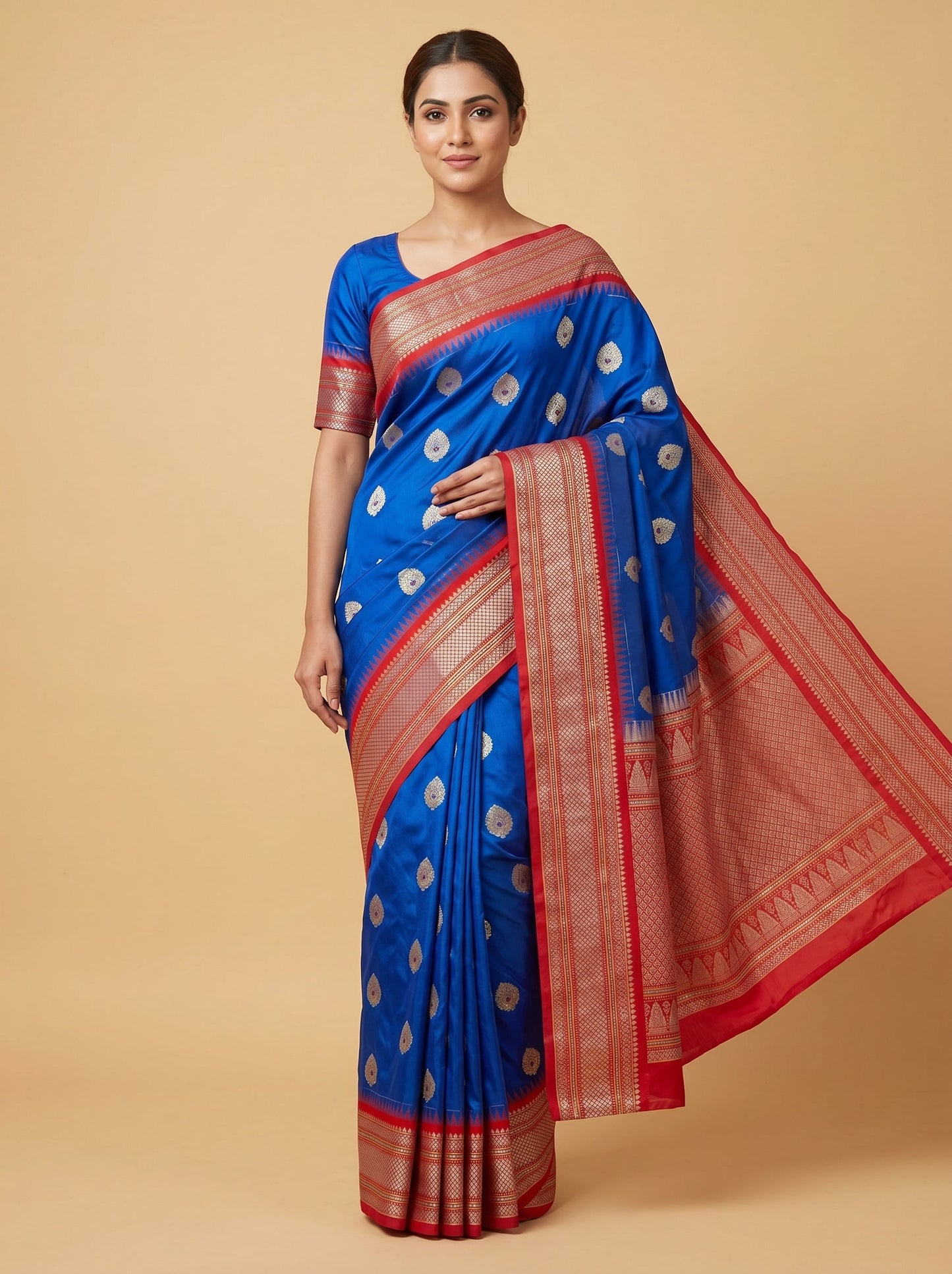 Peacock Blue Regal Crest Handloom Saree