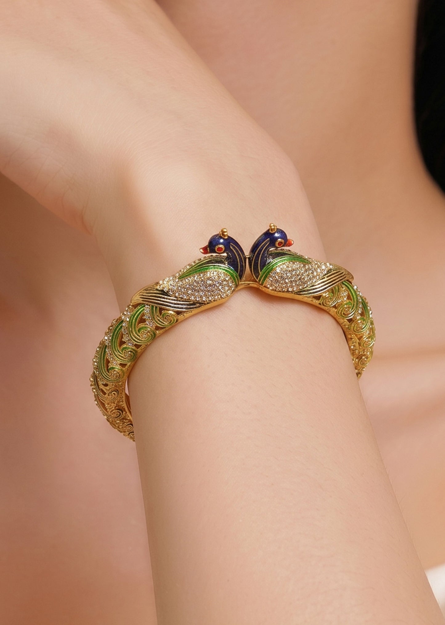 Peacock Motif Temple Kada Set