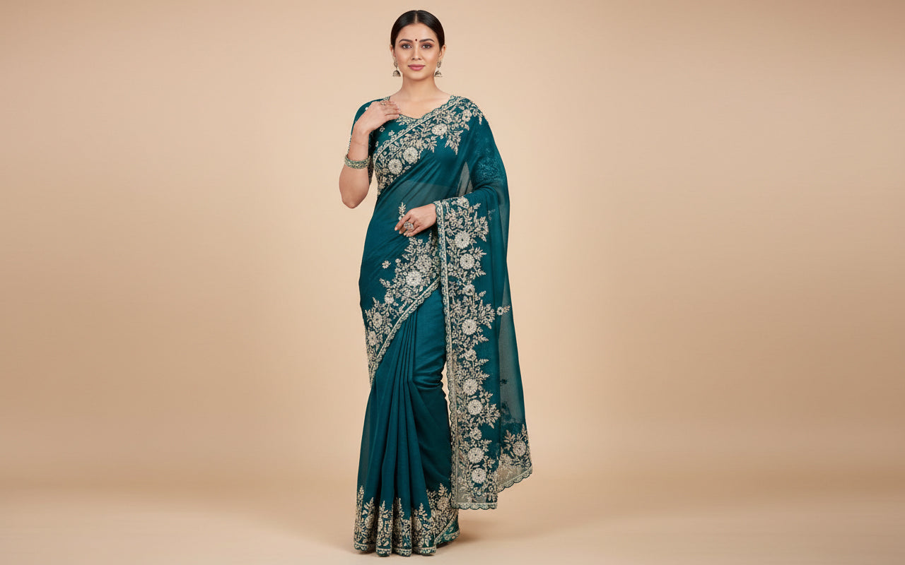 Peacock Bold Embroidered Saree