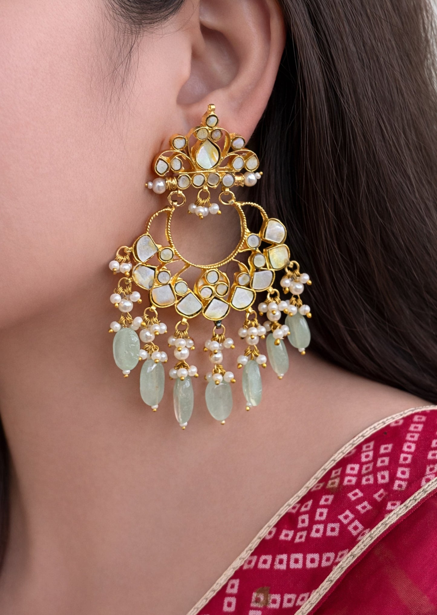 Pearl Earrings With Mint Green Drops