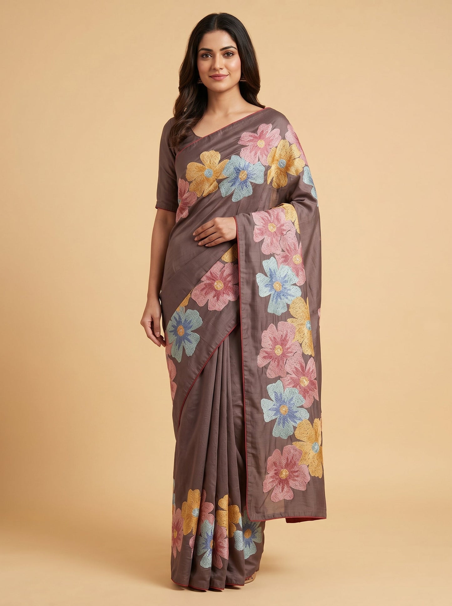 Pencil Grey Structured Form Embroidered Saree