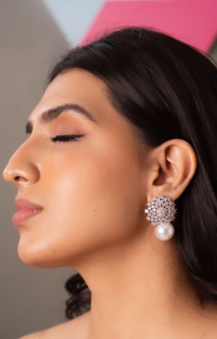 Pearl Drop Floral Diamond Studs