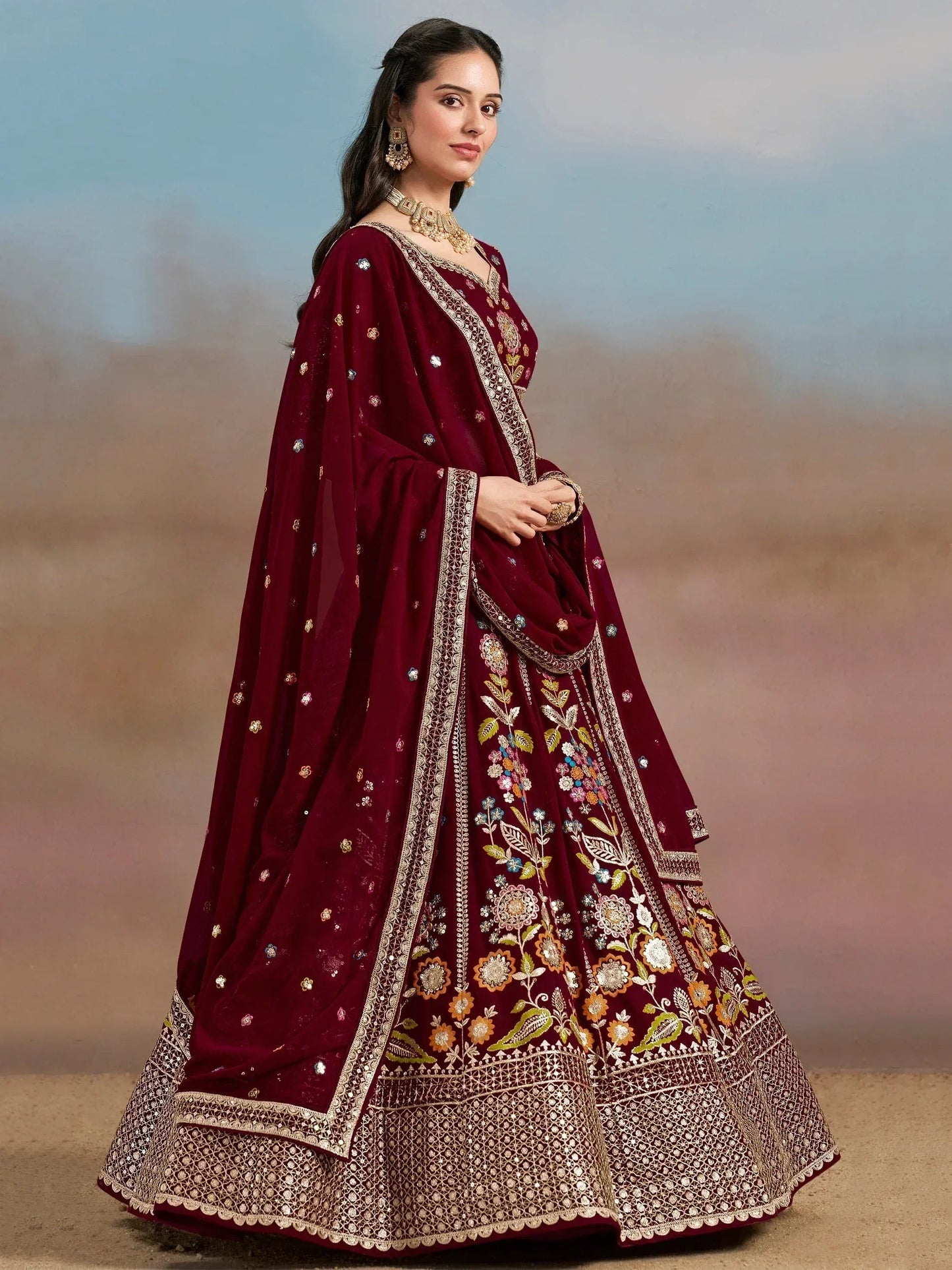 Tulsi Art Phenomenal Maroon Sequins Georgette Reception Wear Lehenga Choli