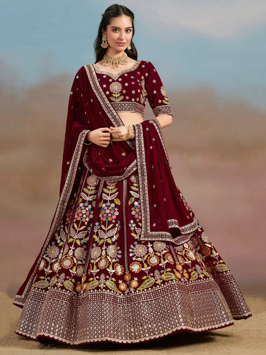 Tulsi Art Phenomenal Maroon Sequins Georgette Reception Wear Lehenga Choli