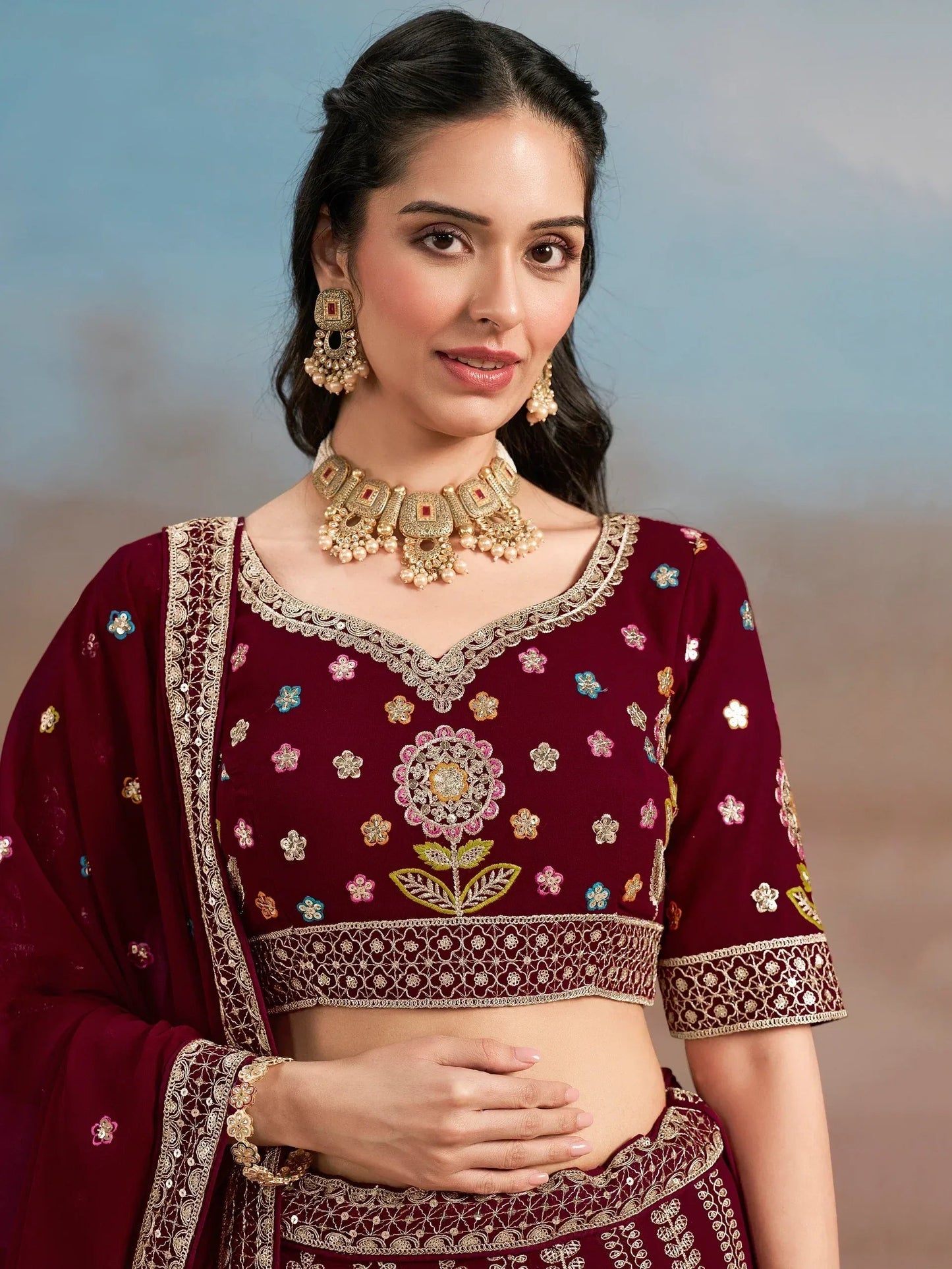 Tulsi Art Phenomenal Maroon Sequins Georgette Reception Wear Lehenga Choli