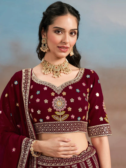 Tulsi Art Phenomenal Maroon Sequins Georgette Reception Wear Lehenga Choli
