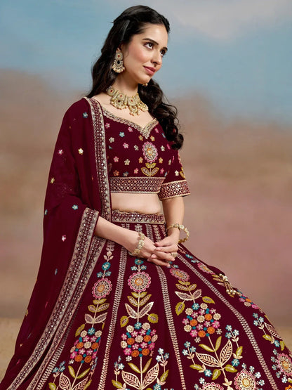 Tulsi Art Phenomenal Maroon Sequins Georgette Reception Wear Lehenga Choli
