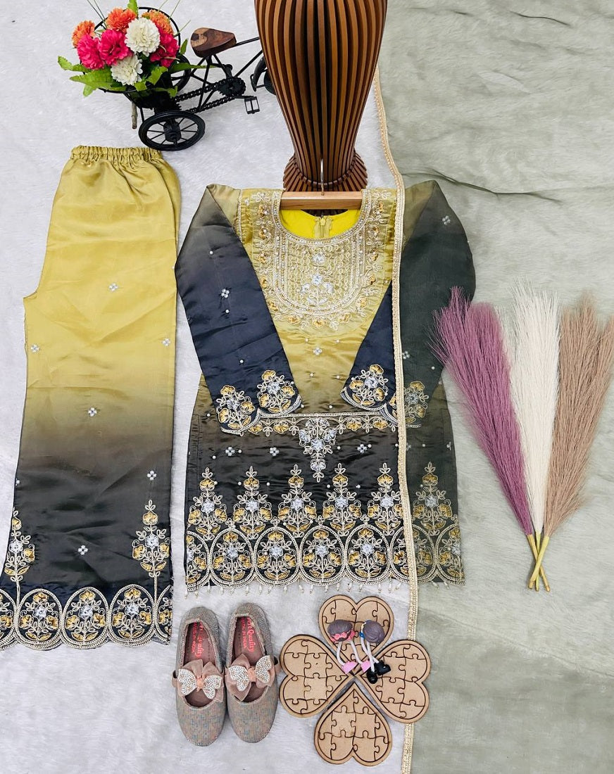 Evanik Kids Multicolor Heavy Silk Embroidered Work Salwar Suit