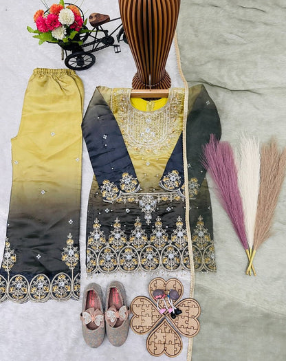 Evanik Kids Multicolor Heavy Silk Embroidered Work Salwar Suit