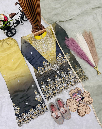 Evanik Kids Multicolor Heavy Silk Embroidered Work Salwar Suit