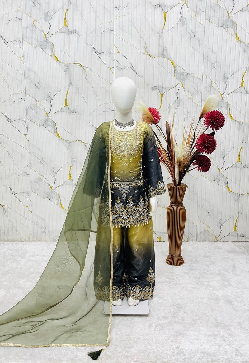 Evanik Kids Multicolor Heavy Silk Embroidered Work Salwar Suit