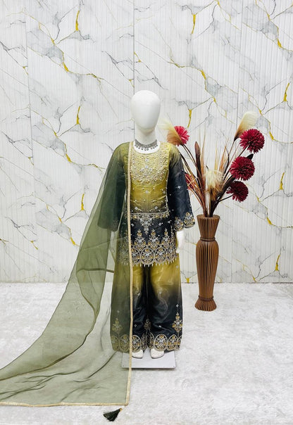 Evanik Kids Multicolor Heavy Silk Embroidered Work Salwar Suit