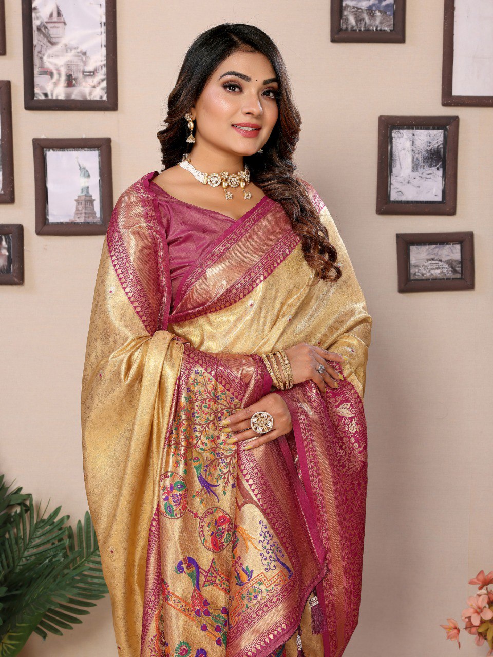Anaita Golden Tissue Silk With Weaving Saree With Blouse