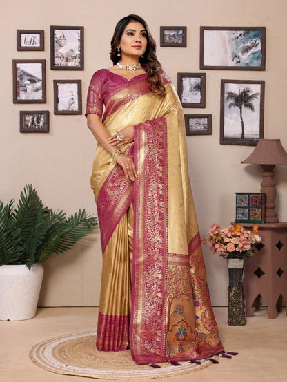 Anaita Golden Tissue Silk With Weaving Saree With Blouse