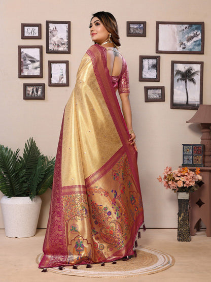 Anaita Golden Tissue Silk With Weaving Saree With Blouse