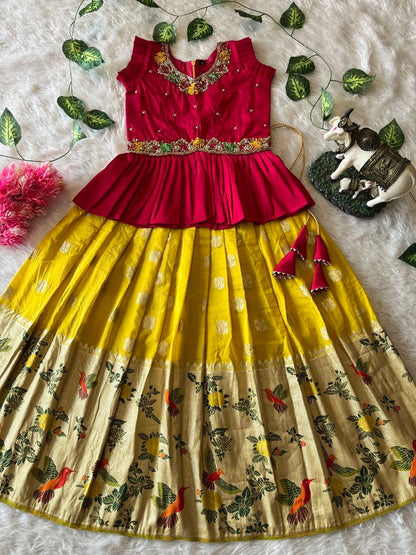 Evanik Red Soft Khadi Georgette With Beutifull Handwork Kids Lehenga Choli