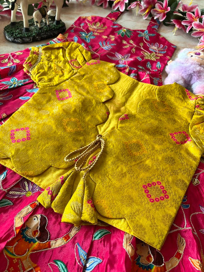 Evanik Pink Designer Viscose Natural Crepe Position With Kalamkari Work Gown Koti for Kids