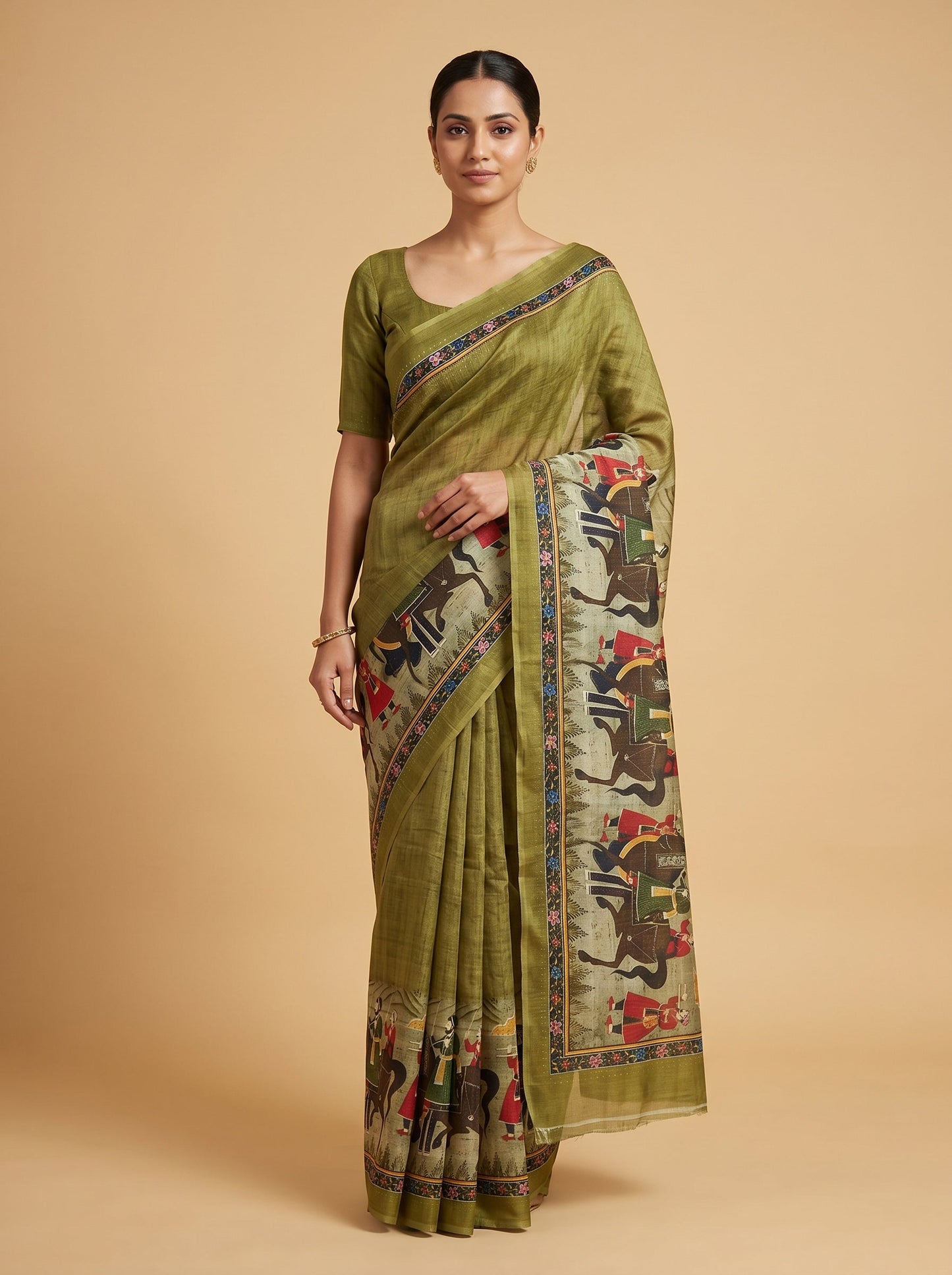 Pickle Green Rustic Tone Handloom Saree