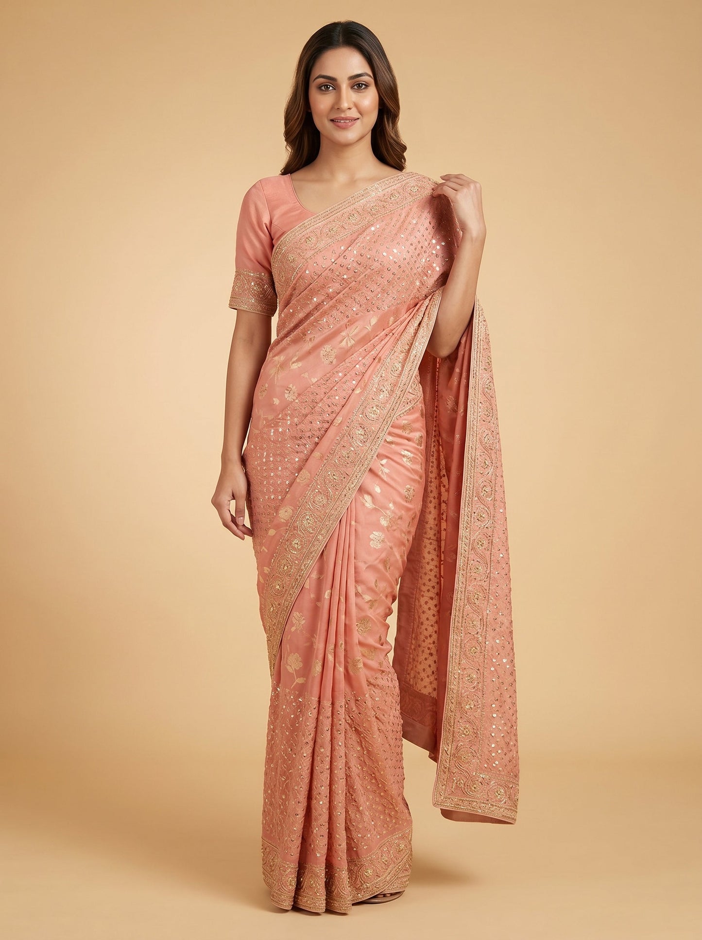 Pink Aura Embroidered Saree