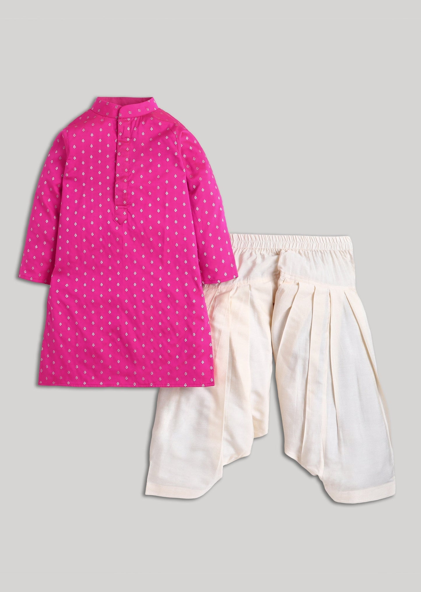 Pink Banarasi Silk Boys Kurta Set